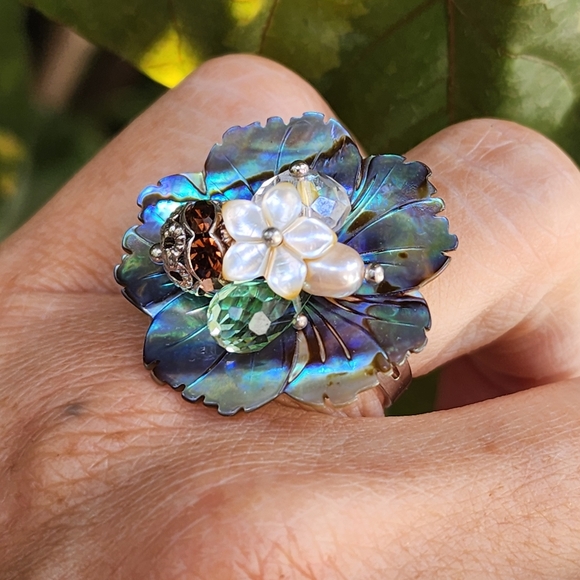 FP Jewelry Ring Natural Mother of Pearl Abalone Genuine Pearl Boho - Picture 10 of 11